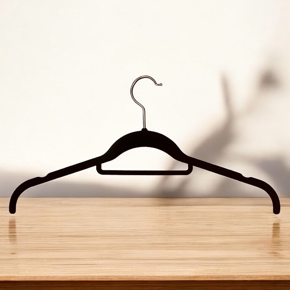 Bundle of 10 Non-slip Velvet Flocked Slim Hangers Tie Hook Holder Felt Black
